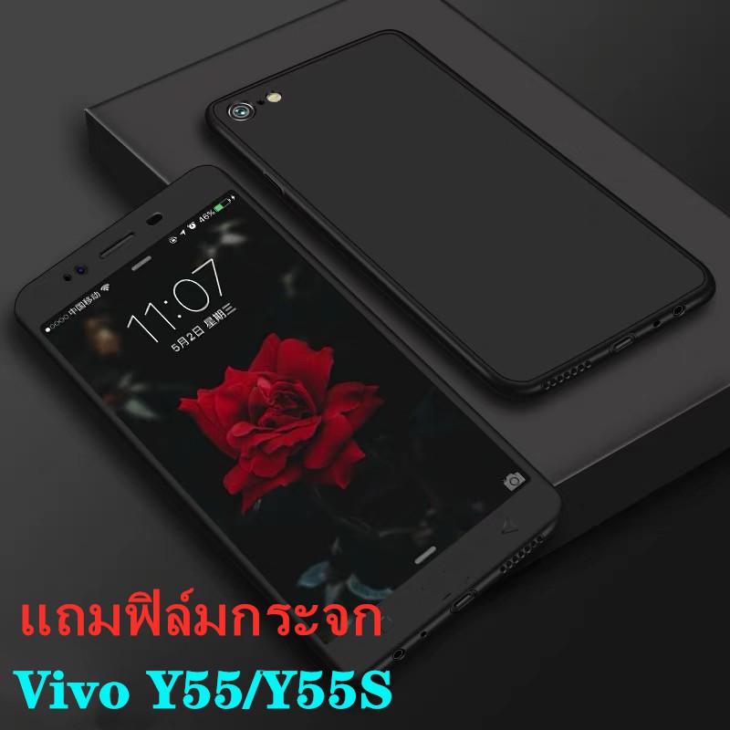 case-vivo-y55-เคสวีโว่-เคสประกบหน้าหลัง-แถมฟิล์มกระจก1ชิ้น-เคสแข็ง-เคสประกบ-360-องศา-สวยและบางมาก-สีดำสีแดง