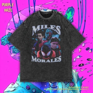 เสื้อยืด ขนาดใหญ่ พิมพ์ลาย Haze Miles Morales สีม่วง | หินล้างทําความสะอาด | เสื้อยืด พิมพ์ลายสไปเดอร์แมน | เสื้อยืด ขนา