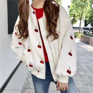 🍒Cherry Baseball Jacket เสื้อแจ็คเก็ตพิมพ์ลายเชอร์รี่🍒