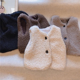 Baby Girls Winter Lamb Wool Thickened Warm Vest Girls Loose Coat Korean Vest For Baby Girl