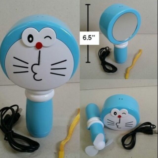 พัดลมถือ-พร้อม-กระจก-ในตัว-แบบชาร์ต-ลาย-โดราเอม่อน-doraemon-ขนาดสูง-6-5-นิ้ว
