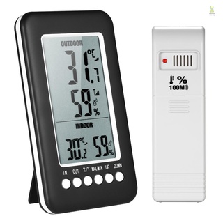 Flt เครื่องวัดอุณหภูมิความชื้น ดิจิทัล แบบไร้สาย จอ LCD สําหรับในร่ม กลางแจ้ง ℃/℉ เครื่องวัดอุณหภูมิความชื้น หน้าจอแสดงค่าสูงสุด