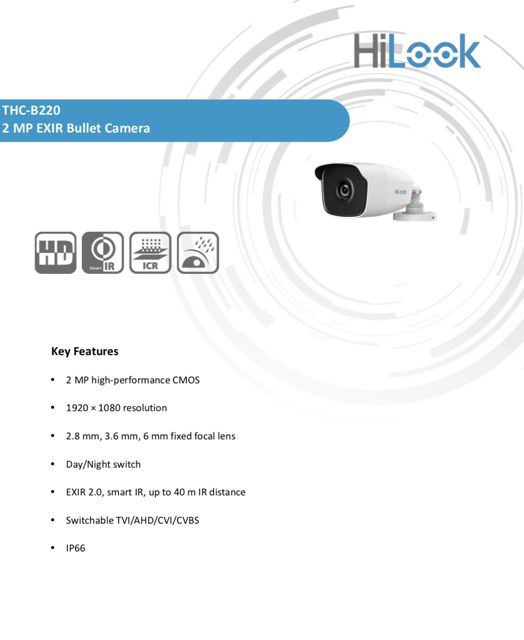 กล้องวงจรปิดอินฟาเรด-4-ระบบยี่ห้อ-hilook-ความละเอียด-2-ล้านพิกเซลรุ่น-thc-b220-m