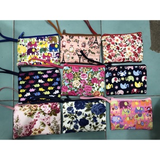 👛กระเป๋าใส่เหรียญ ผ้า cotton ทรงสี่เหลี่ยม (4 ใบ/set)