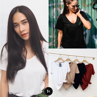 พร้อมส่ง30.07.20🥃เสื้อยืดคอยู คอกว้าง ผ้าดีครับ ใส่สบาย ใส่กับยีนส์ก็ดูดี ผ้านิ่มมาก ป้ายtopshop