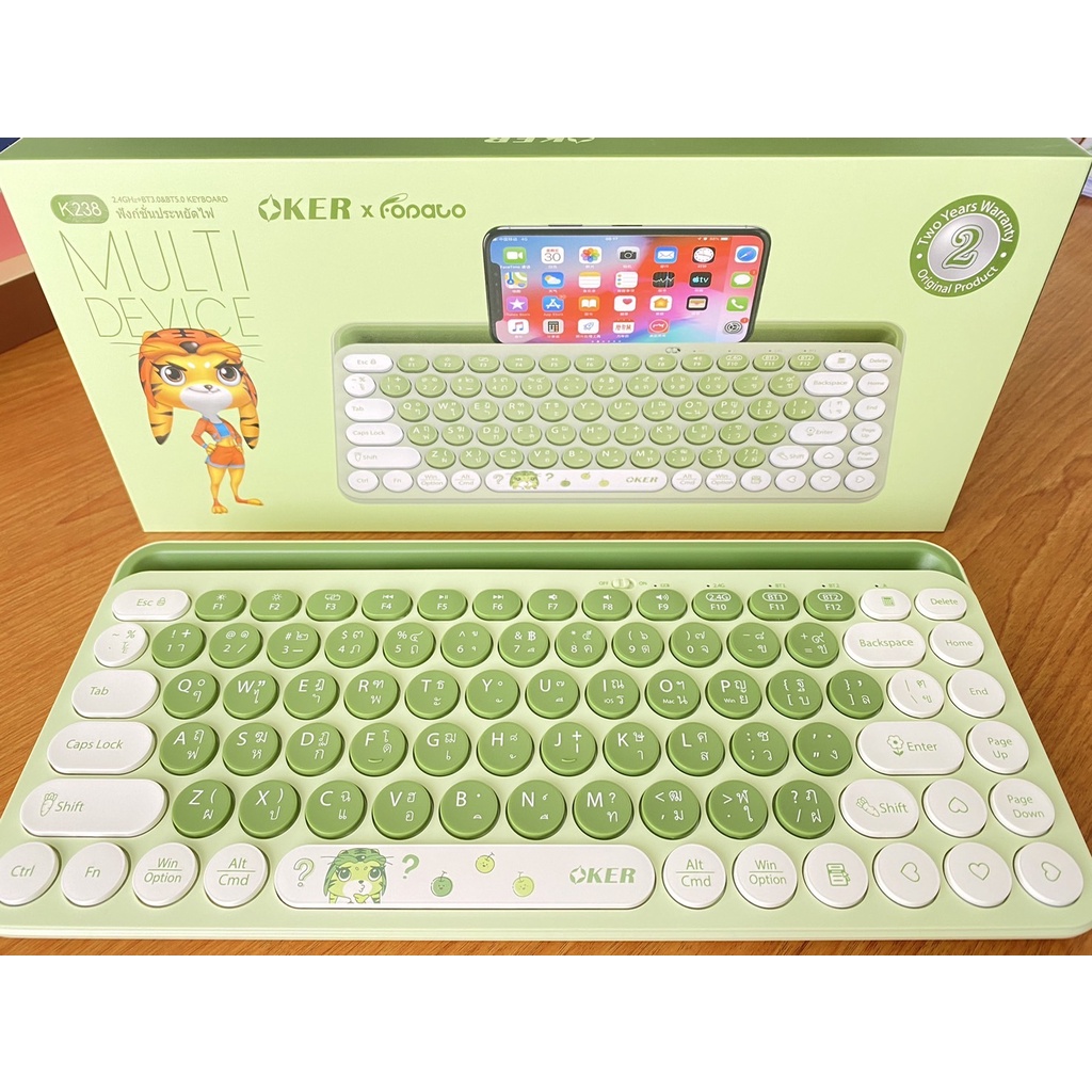 oker-x-fopato-k238-multi-device-2-4ghz-bt3-0-amp-bt5-0-bluetooth-wireless-keyboard-คีย์บอร์ดไร้สาย-pink-green-brown