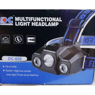 ไฟฉายคาดหัว MULTIFUNCTIONAL LIGHT HEADLAMP ไฟชุด LED T6 1 หลอดกลาง + หลอด XPE 2 หลอดพร้อม แบตเตอรรี่ LITHIUM