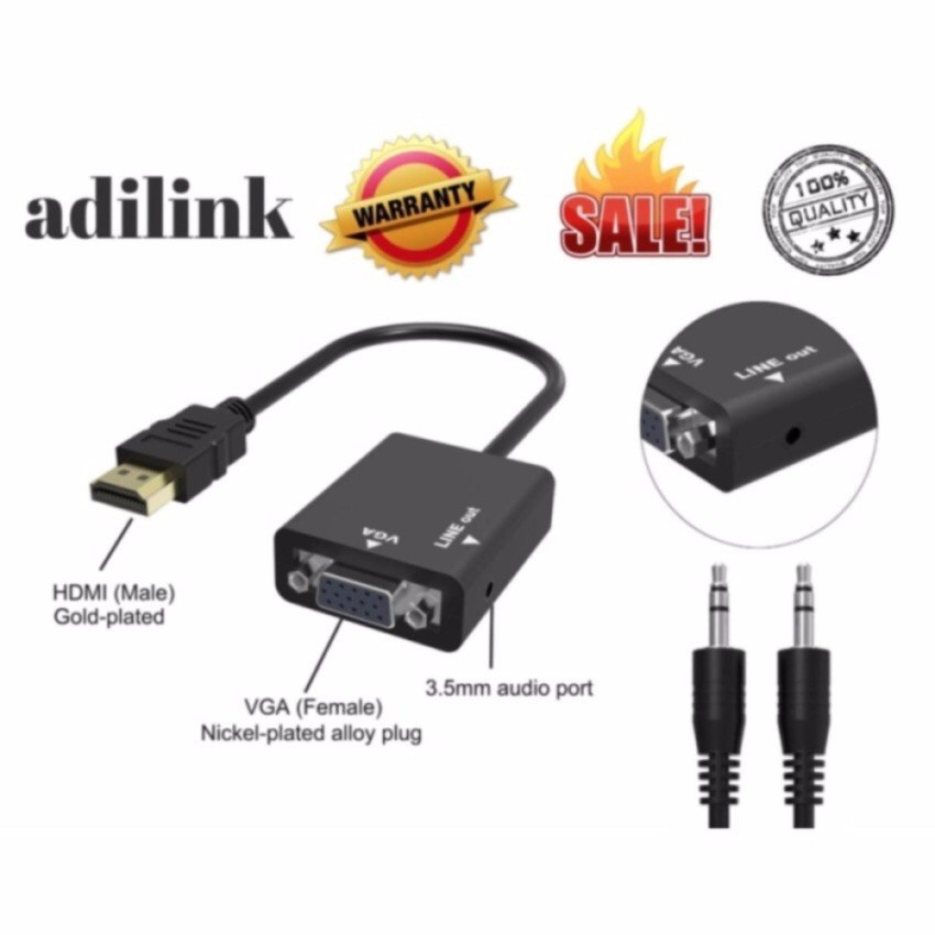 1080P HDMI to VGA + Video Converter Adapter HD Cable Audio Output ...