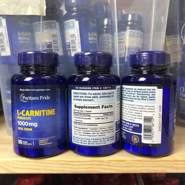 Puritan's Pride [14v L-Carnitine #1ในไทย] 500/1000 mg Fumarate 60,90,120 caplets ส่ง22บ ช่วยเบิรน์ เผาพลาดไขมันลดหุ่น