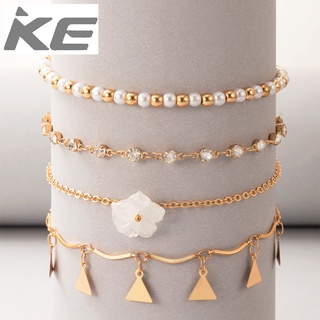 Foot ornaments Resin flower ball bead four-anklet Triangle disc beaded multi-anklet for girls