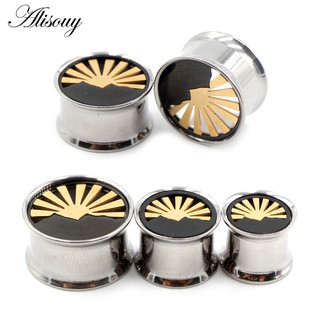 Alisouy 2 ชิ้น 8-25 มม. สเตนเลส ภาคซันริส เคลือบหู ขยาย อุโมงค์ ปลั๊ก เกจ เปล ต่างหู เจาะร่างกาย เครื่องประดับ