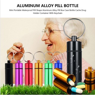 🏃CKST🏃  กล่องใส่ยาอลูมิเนียม พร้อมพวงกุญแจ Waterproof Pill Shaped Aluminum Alloy Pill Drug Bottle Holder Container Keychain