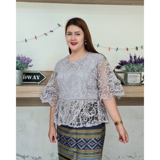 เสื้อลูกไม้สีเทา แขนแต่งระบาย