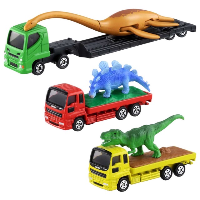 แท้-100-จากญี่ปุ่น-โมเดล-ไดโนเสาร์-takara-tomy-tomica-dinosaur-figure-lorry-truck-trailer-set-3-pcs-toy-car-diecast