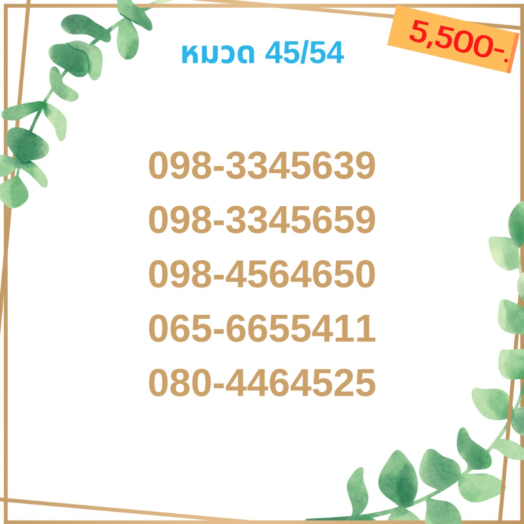 เบอร์มงคล-45-54-เบอร์มังกร-เบอร์จำง่าย-เบอร์รวย-เบอร์เฮง-ราคาถูก-ราคาไม่แพง