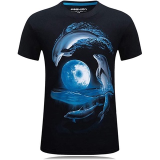 【🔥🔥】100%cotton เสื้อ ยืด ราคา ส่ง Mens 3D Printed Animal Dolphin Short Sleeve Casual T Shirts men เสื้อ ยืด ผู้ชาย คอก