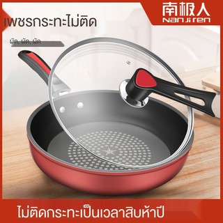 กระทะทอด กระทะเคลือบ กระทะสแตนเลส  Frying Pan ไม่ติดกระทะทำความสะอาดง่าย[ฟรีพลั่วและฟองน้ำ] Crystal Diamond Pan กระทะนอ