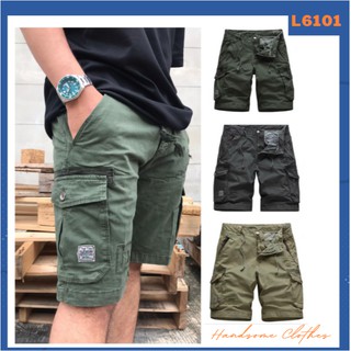 ราคากางเกงคาร์โก้ขาสั้น กางเกงทหาร กางเกงคาร์โก้ผู้ชาย ผ้าคอตตอนแท้ (L6101)