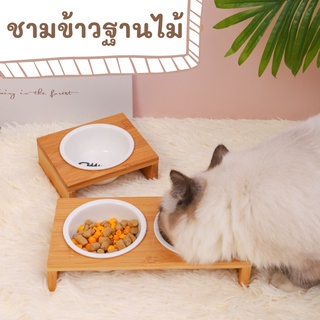 Meaoparadise ชามอาหารแมว ฐานไม้รองชาม 1-2หลุม ชามแมว ถ้วยอาหารแมว ที่ให้อาหารแมว ชามข้าวแมว หมา สุนัข ของเล่นแมวราคาส่ง