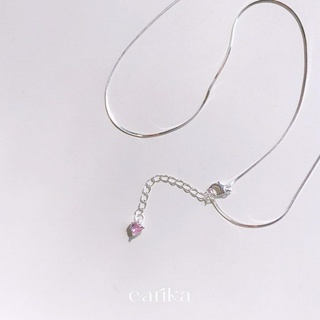 earika.earrings - rose quartz soul stripped necklace สร้อยคอเส้นเรียบเงินแท้ (มีจี้หัวใจตรงตะขอ) แถมฟรีกล่องกำมะหยี่