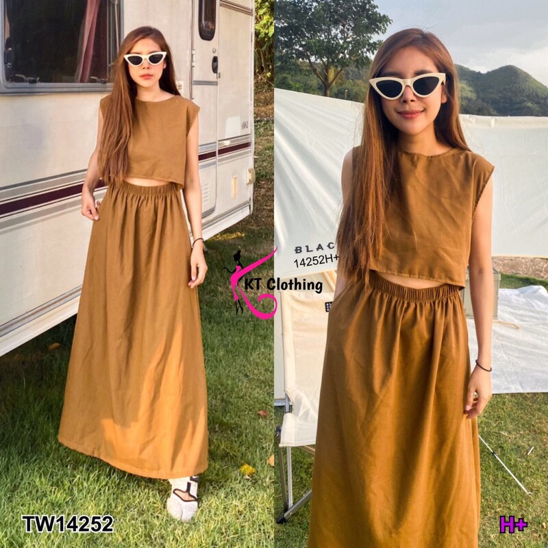 maxi-dress-เดรสยาว-แขนกุด-ช่วงเอวเว้าหน้า-เอวดึงยางสม็อกยืดได้-kp14252