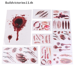 Buildvictories11 สติกเกอร์รอยสัก รอยแผลเป็นปลอม ลายซอมบี้ ฮาโลวีน สําหรับตกแต่งคอสเพลย์ 11 ชิ้น