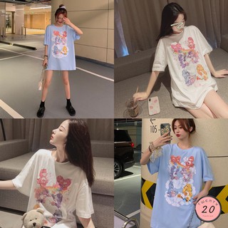 🎇 New2023 🎇 เสื้อยืดลายหมีแคร์แบร์ ทรงโอเวอร์ไซส์ แขนสั้นคอกลม