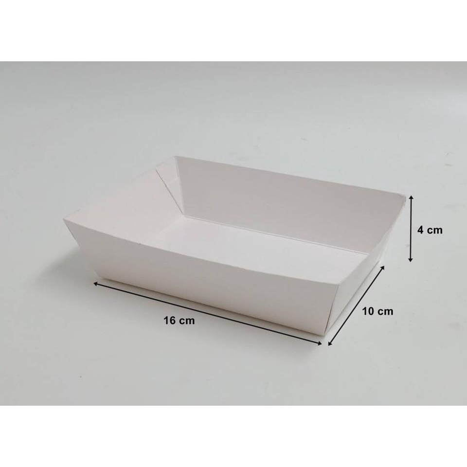 ถาดกระดาษใส่อาหาร-ถาดอาหารกระดาษเคลือบ-pe-สีขาว-ขนาด-10x16x4-cm-50ใบ
