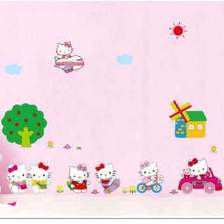 【Zooyoo】สติ๊กเกอร์ติดผนัง Hello Kitty Cat Wall Sticker สติ๊กเกอร์ห้องเด็ก KT Cat Wallpaper