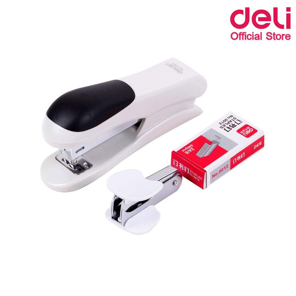 deli-0355-stapler-set-ชุดเครื่องเย็บกระดาษ-25-แผ่น-แพ็ค-12-ชิ้น-เครื่องเย็บกระดาษ-ที่เย็บกระดาษ-อุปกรณ์สำนักงาน-แม็ก-แม็