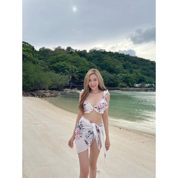 bikini-3-ชิ้น-ชุดเดินชายหาดผ้าชีฟอง-พร้อมส่งในไทย