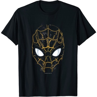 เสื้อยืดผ้าฝ้ายพิมพ์ลาย เสื้อยืดแขนสั้น พิมพ์ลายหน้ากาก Marvel Spider-Man No Way Home พรีเมี่ยม สีดํา และสีทอง แฟชั่นสํา