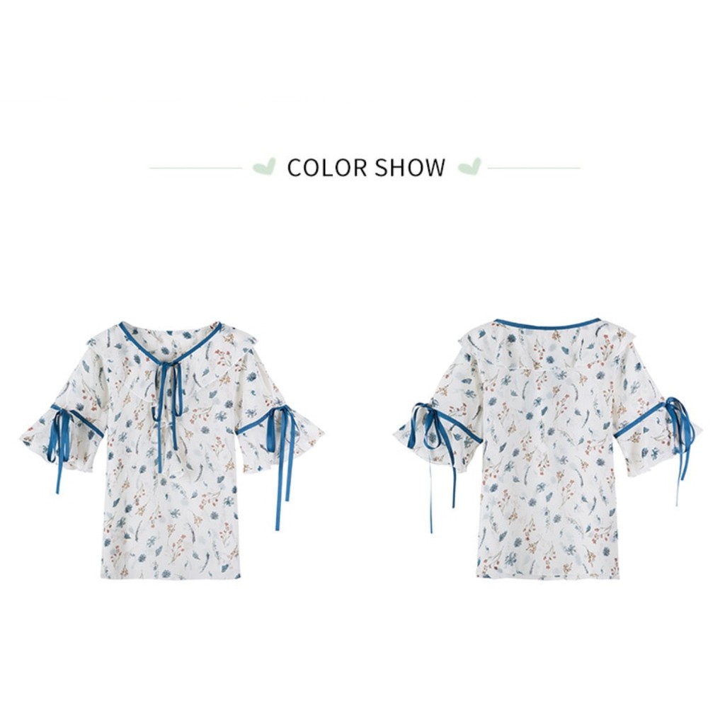 sale-พร้อมส่ง-semir-2019-spring-white-floral-blue-blouse