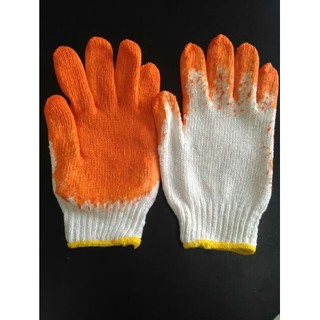 สินค้า ถุงมือผ้าเคลือบยางพารา สีส้ม 1 คู่ #MMF232