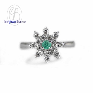 Finejewelthai-แหวนมรกต-มรกต-แหวนเงินแท้-แหวนพลอย-แหวนเพชรCZ-แหวนเงินแท้-Emerald-Silver-Ring-R1289em