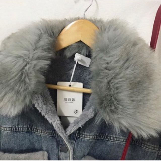 มือ1-jacket-denim-jean-fur-size-s-m
