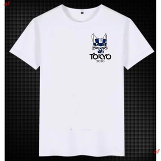 af เสื้อยืดผู้ชายและผู้หญิง เสื้อยืดแขนสั้นพิมพ์ลาย Tokyo 2022 Olympics แบบมีกระเป๋าเสื้อสีขาว Short sleeve T-shirts