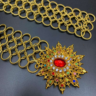 Vintage Jewelry เข็มขัดสีทอง สำหรับชุดไทยนางสาว หัวเข็มขัดดอกไม้และเข็มขัด