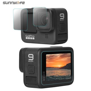 Sunnylife 3 in 1 กระจกนิรภัยเลนส์ + ด้านหลัง + ฟิล์มกันรอยหน้าจอด้านหน้า สําหรับ GoPro HERO 12 11 10 9 8 สีดํา