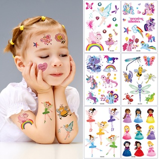 สติกเกอร์รอยสักชั่วคราว ลายการ์ตูนยูนิคอร์น My Little Pony Flower Fairy Pirate Princess Butterfly สีรุ้ง สําหรับเด็ก