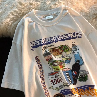 เสื้อยืดแขนสั้น ทรงหลวม สไตล์อเมริกันย้อนยุค เหมาะกับฤดูร้อน สําหรับผู้ชาย และผู้หญิง