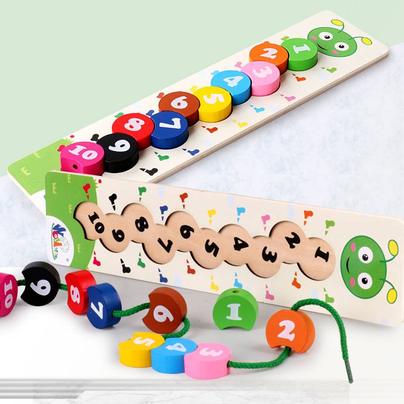 ตัวหนอนสอนนับเลขเล่นได้หลายแบบ-บล็อคนับเลข-สื่อการสอนสี-กระดานไม้ตัวหนอน