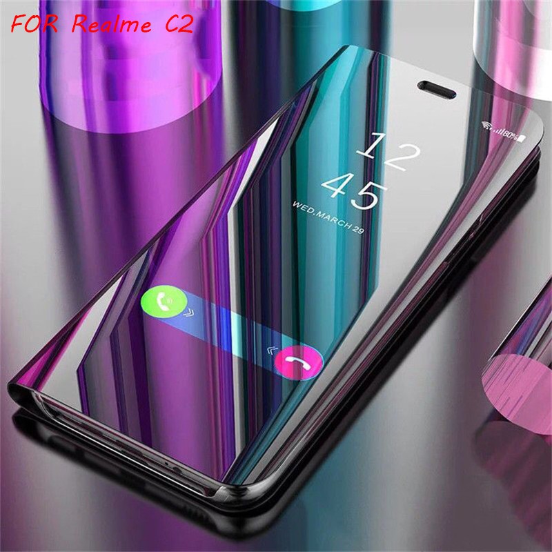 เคสมือถือ-แบบฝาพับ-ป้องกันรอย-สำหรับ-oppo-realme-c2-case-cover-realme-c-2-realmec2-stand-mirror-hard-flip-leather-case