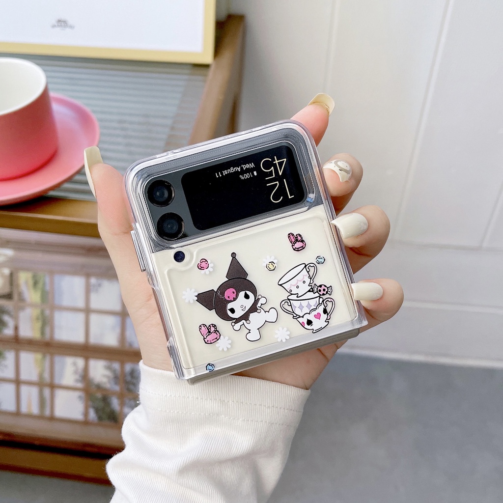 เคสโทรศัพท์มือถือแบบแข็ง-ใส-กันกระแทก-ลายการ์ตูนคุโรมิ-สําหรับ-samsung-galaxy-z-flip-4-3-5g-z-flip3-flip4