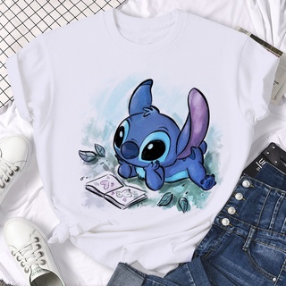 เสื้อยืดสีดำอินเทรนด์ผู้ชายTเสื้อDisney Kawaii Lilo Stitch Funny Cartoon T Shirt Women Stitch Cute Manga Tshirt Y2k Grah