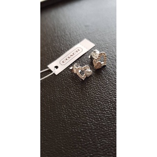 (100% AUTHENTIC NEW ของแท้ของใหม่ 100%) COACH ต่างหู Double Heart Earring Sterling Silver เงินแท้