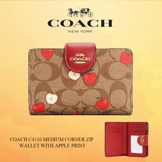 COACH C4116 MEDIUM CORNER ZIP WALLET WITH APPLE PRINT