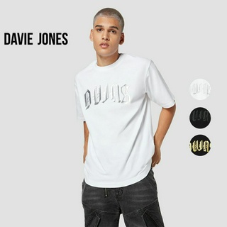 DAVIE JONES เสื้อยืดโอเวอร์ไซส์ พิมพ์ลายโลโก้ สีขาว สีดำ Logo Print Oversized T-Shirt in white LG0044WH BK