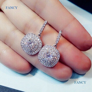 Fancy หรูหรา สีเงิน คริสตัล ลูกบาศก์ เพทาย ต่างหูห้อย ผู้หญิง เรียบง่าย หรูหรา ออกแบบ เจ้าสาว ต่างหูแต่งงาน เครื่องประดับ คุณภาพสูง