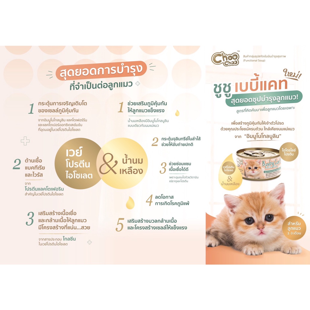 ส่งฟรี-choochoo-baby-cat-ชูชู-อาหารเสริมซุปบำรุงสูตรลูกแมว-ชุด-6-กระป๋อง-อาหารลูกแมว-นมลูกแมว-เหมาะกับลูก